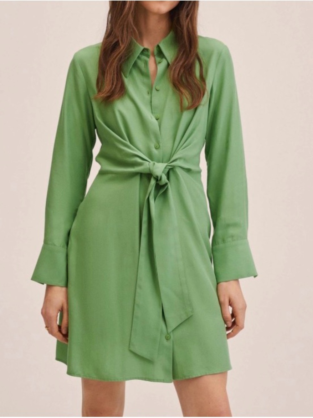 NWT Mango Green Tie Waist Button Front Shirt Dress Size 2 XS